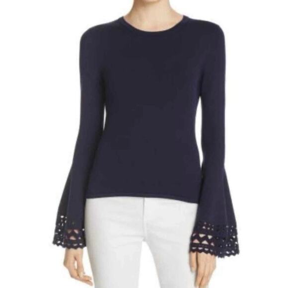 Milly Navy Blue Bell Sleeve Cutout Sweater Size S Dramatic Luxury - Picture 1 of 11